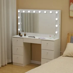 Sminkbord med belysning och kristall handtag + Möbeltassar