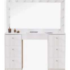 Sminkbord med belysning och kristall handtag + Möbeltassar