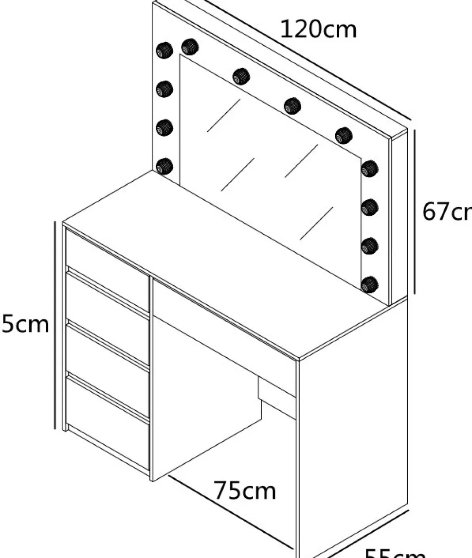 Sminkbord Vit 120 x 55 cm med LED-belysning - Facada + Möbeltassar
