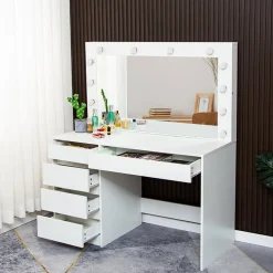 Sminkbord Vit 120 x 55 cm med LED-belysning - Facada + Textilrengöring för möbler