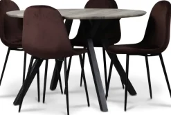 Smokey matgrupp, runt matbord med 4 st Carisma sammetsstolar - Bordeaux + 3.00 x Möbeltassar