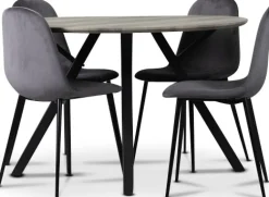 Smokey matgrupp, runt matbord med 4 st Carisma sammetsstolar - Grå + 4.00 x Stolsdyna