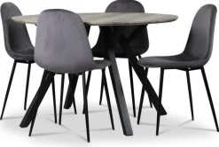 Smokey matgrupp, runt matbord med 4 st Carisma sammetsstolar - Grå + 4.00 x Stolsdyna