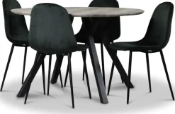 Smokey matgrupp, runt matbord med 4 st Carisma sammetsstolar - Mörkgrön