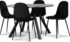 Smokey matgrupp, runt matbord med 4 st Carisma sammetsstolar - Svart