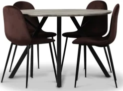 Smokey matgrupp, runt matbord med 4 st Carisma sammetsstolar - Bordeaux + 4.00 x Stolsdyna