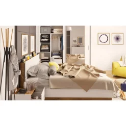 Säng 180 x 200 cm - Vit/stirling ek