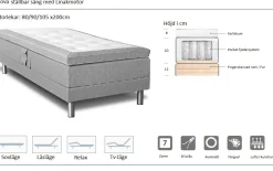 Säng ställbar 80x200 cm grå pocket 7-zoner