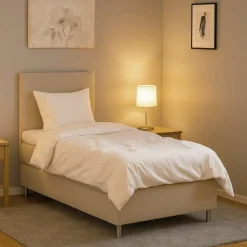 Säng 120x200 cm beige med förvaring 5 zoner pocketfjädrar