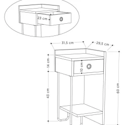 Sängbord höjd 60 cm ljusbrun