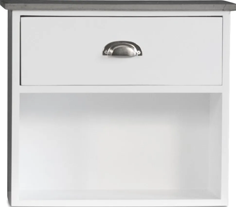 Sängbord Hugo vägghängt med 1 låda - Vit/Cement + Textilrengöring för möbler