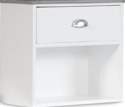 Sängbord Hugo vägghängt med 1 låda - Vit/Cement + Möbeltassar