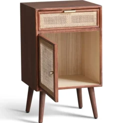 Sängbord valnöt/rotting 71 cm högt + Möbeltassar