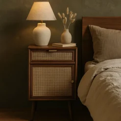 Sängbord valnöt/rotting 71 cm högt