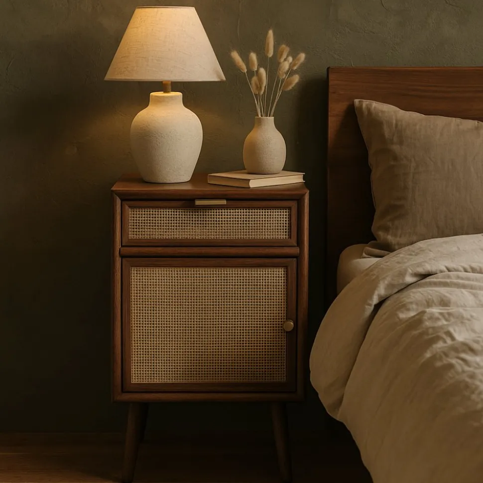 Sängbord valnöt/rotting 71 cm högt