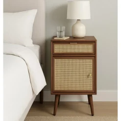 Sängbord valnöt/rotting 71 cm högt + Textilrengöring för möbler