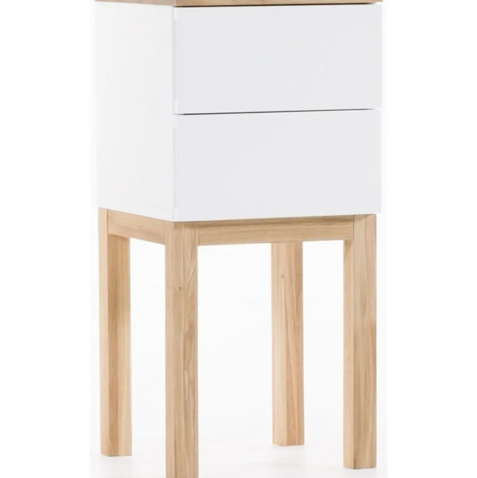 Sängbord vit med ek 75 cm + Möbeltassar