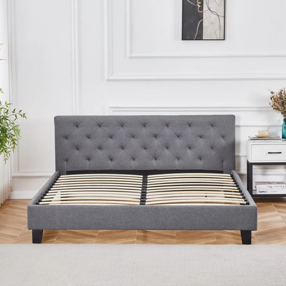 Sängram inklusive sänggavel 160 x 200 cm - Grå + Textilrengöring för möbler