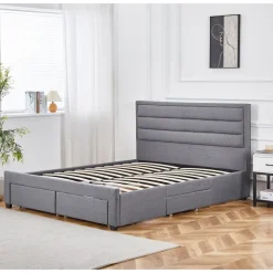 Sängram med förvaring inklusive sänggavel 180 x 200 cm - Grå + Möbeltassar