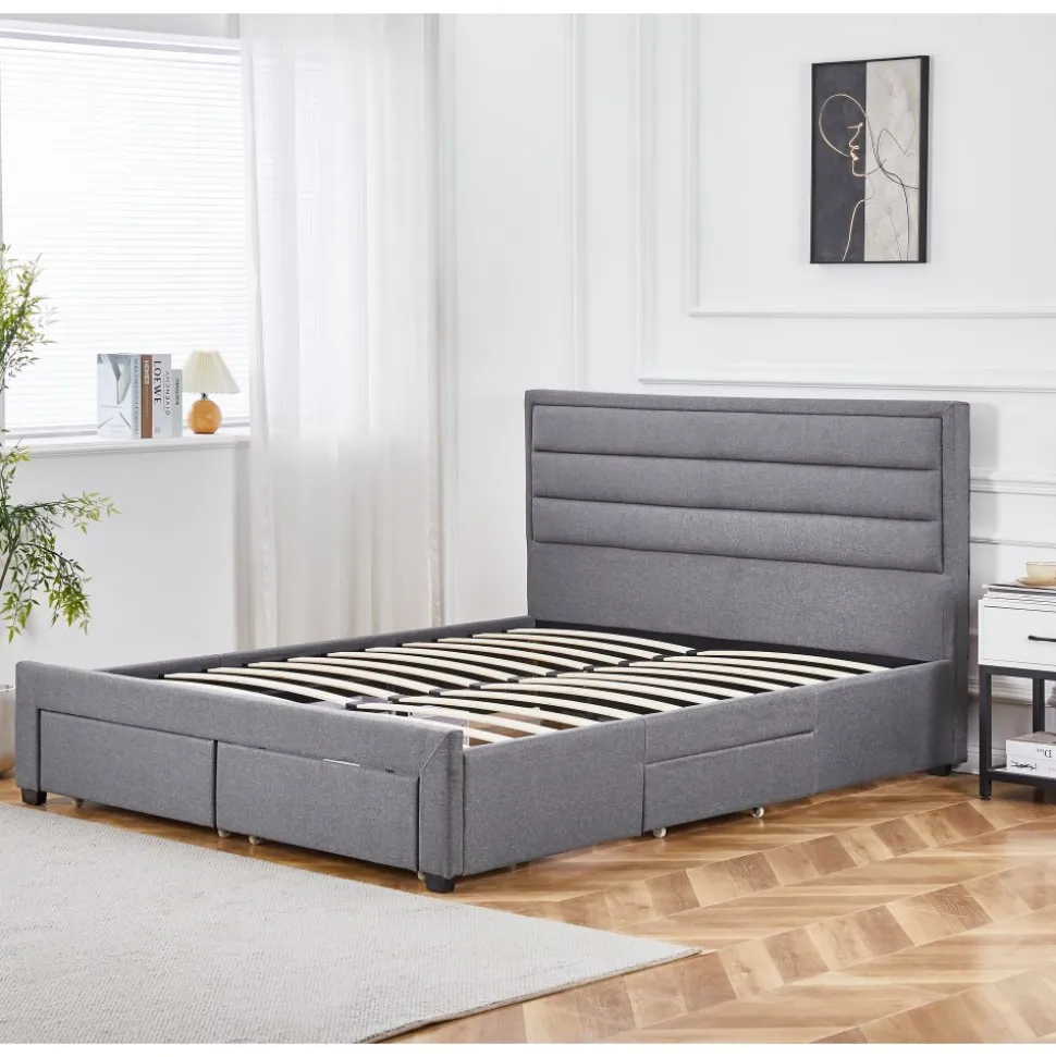 Sängram med förvaring inklusive sänggavel 180 x 200 cm - Grå + Möbeltassar