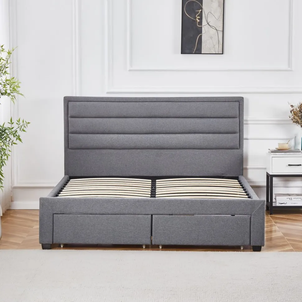 Sängram med förvaring inklusive sänggavel 180 x 200 cm - Grå + Möbeltassar