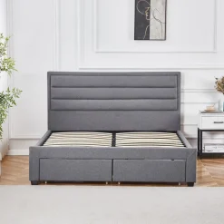 Sängram med förvaring inklusive sänggavel 180 x 200 cm - Grå