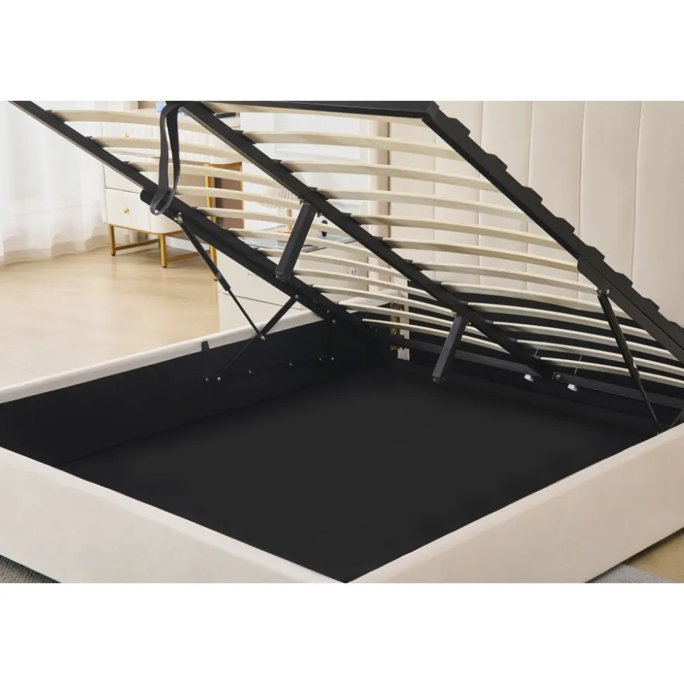 Sängram med sänggavel och förvaring 180 x 200 cm - Beige - Bianca