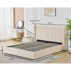 Sängram med sänggavel och förvaring 180 x 200 cm - Beige - Bianca