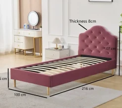 Sängram rosa sammet - 90 x 200 cm