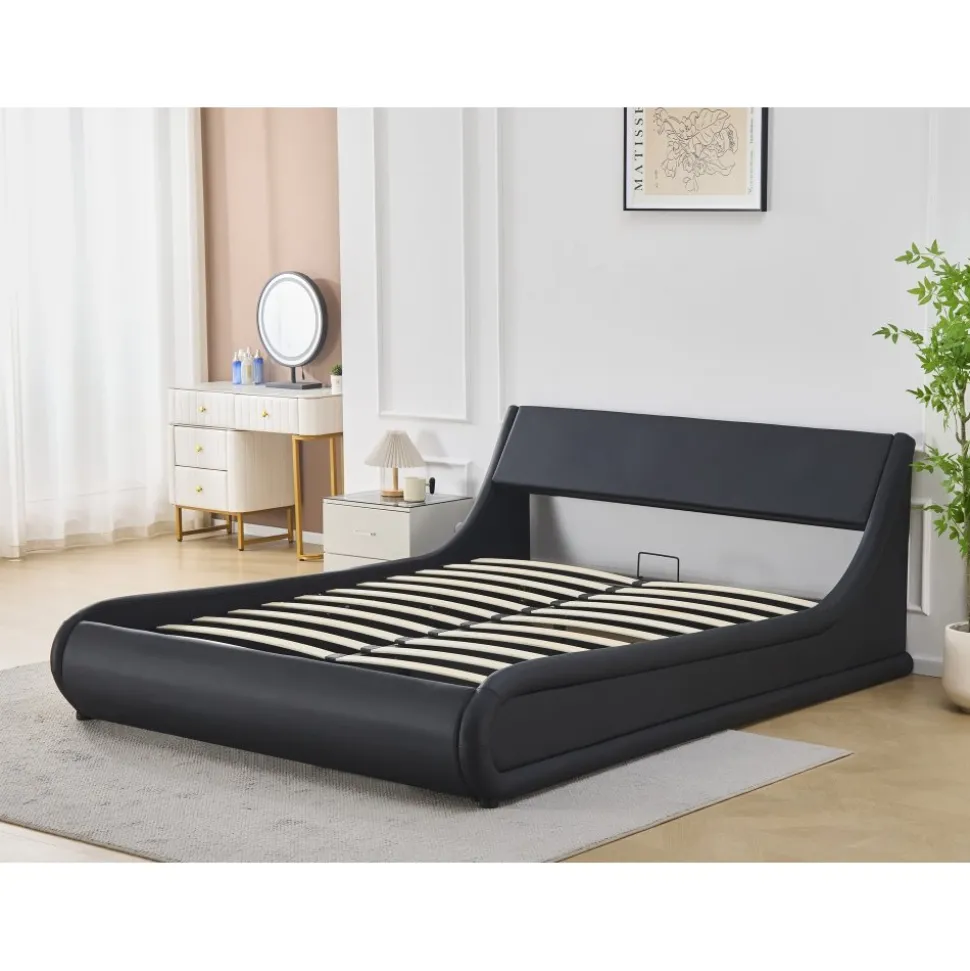 Sängram svart konstläder 160 x 200 cm