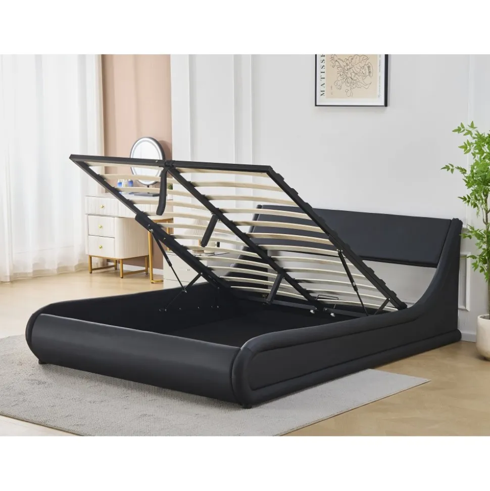 Sängram svart konstläder 160 x 200 cm