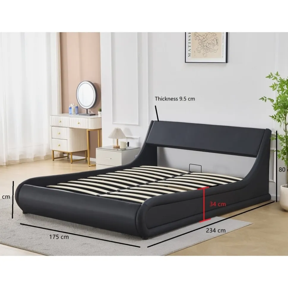 Sängram svart konstläder 160 x 200 cm