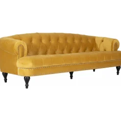Soffa 235 cm bred i gul sammet chesterfield