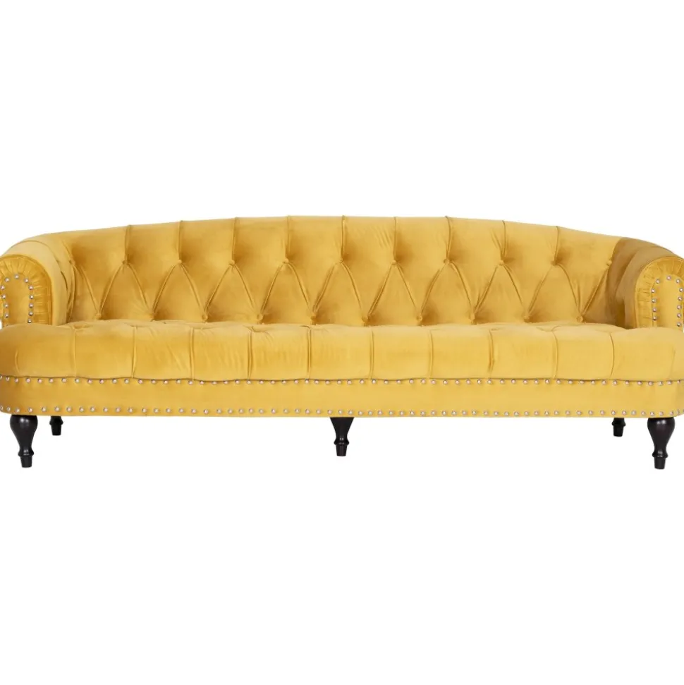 Soffa 235 cm bred i gul sammet chesterfield