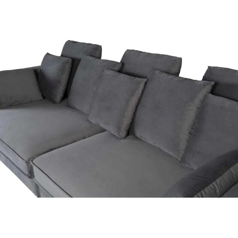 Soffa 250 cm bred mörkgrå sammet 114 cm djup + Fläckborttagare för möbler