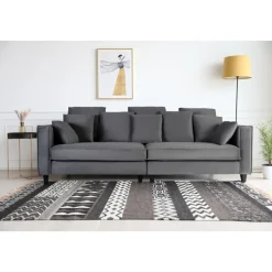 Soffa 250 cm bred mörkgrå sammet 114 cm djup + Fläckborttagare för möbler