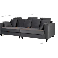 Soffa 250 cm bred mörkgrå sammet 114 cm djup + Textilrengöring för möbler