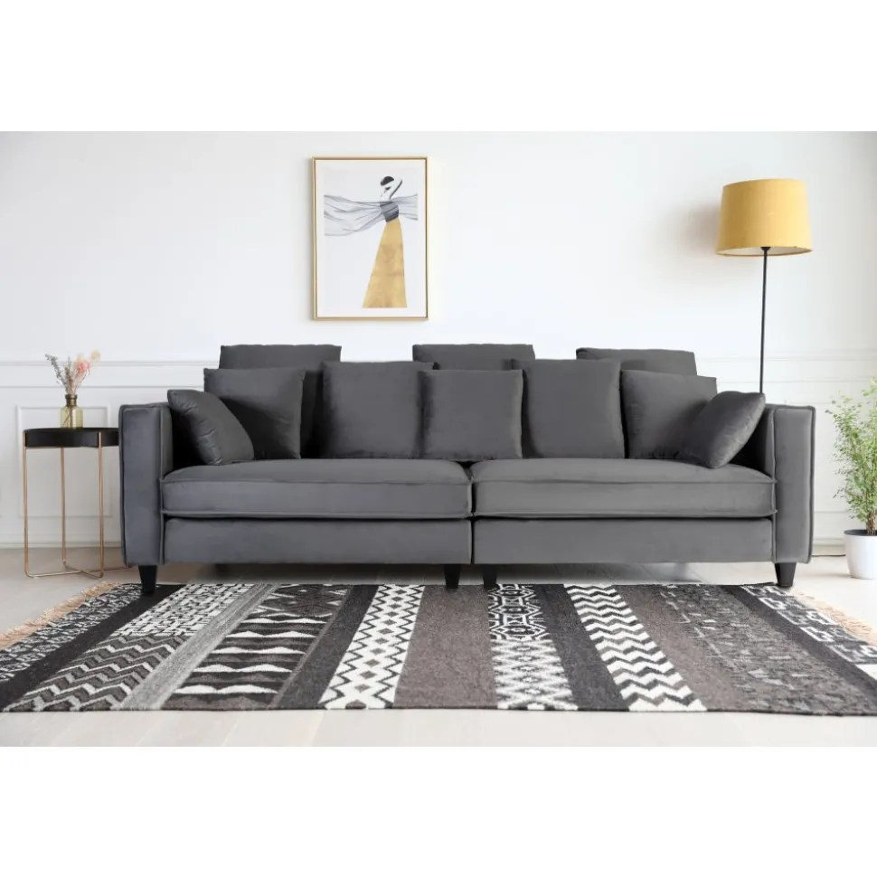 Soffa 250 cm bred mörkgrå sammet 114 cm djup + Textilrengöring för möbler