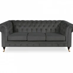 Soffa Chesterfield Cambridge Deluxe 225 cm - Mörkgrå sammet
