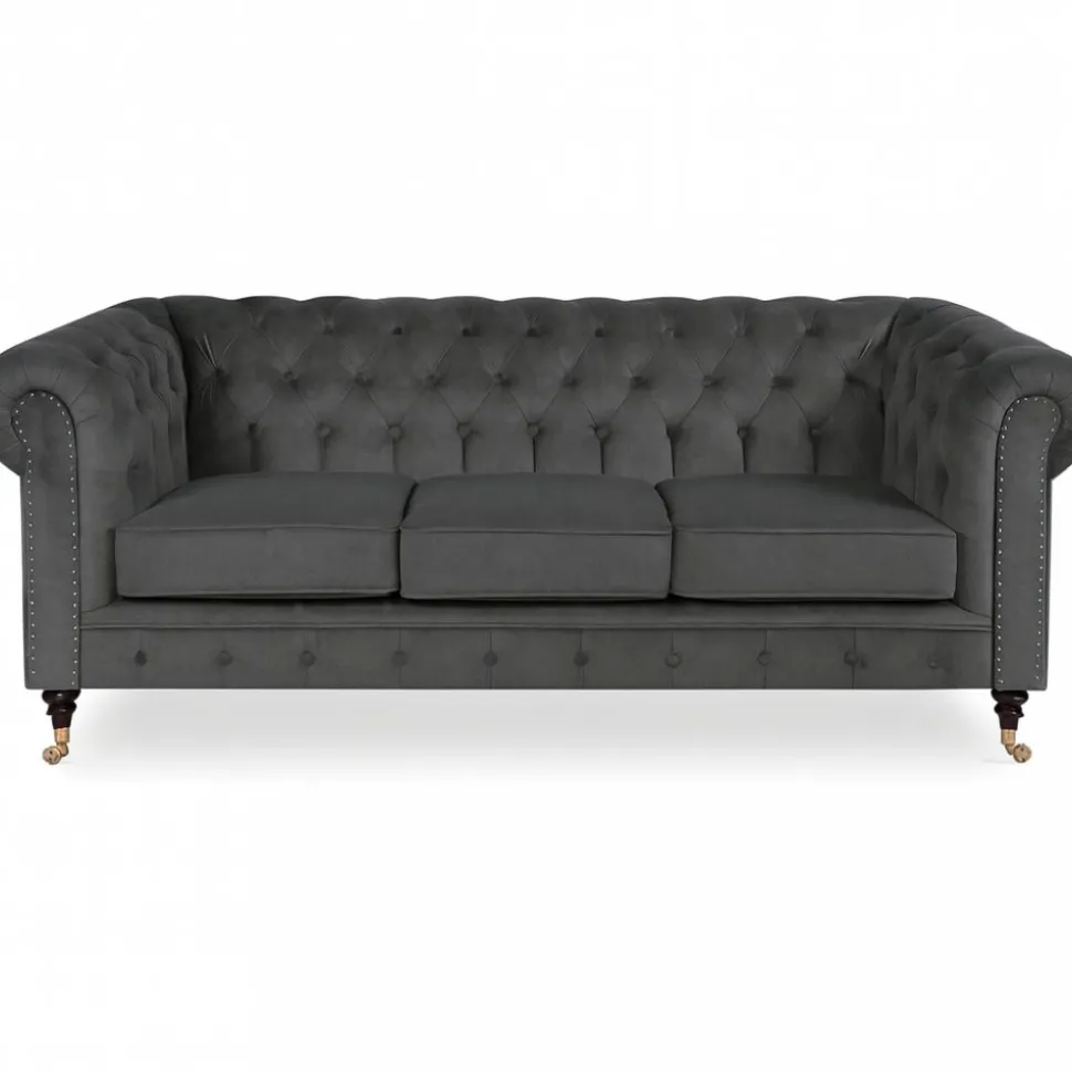 Soffa Chesterfield Cambridge Deluxe 225 cm - Mörkgrå sammet
