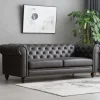 Soffa chesterfield 3-sits 219 cm svart konstläder + Fläckborttagare för möbler