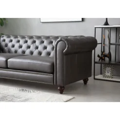Soffa chesterfield 3-sits 219 cm svart konstläder + Fläckborttagare för möbler