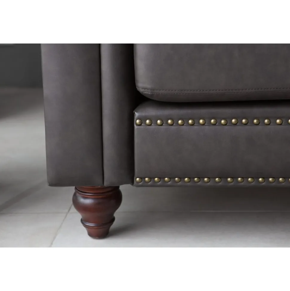 Soffa chesterfield 3-sits 219 cm svart konstläder