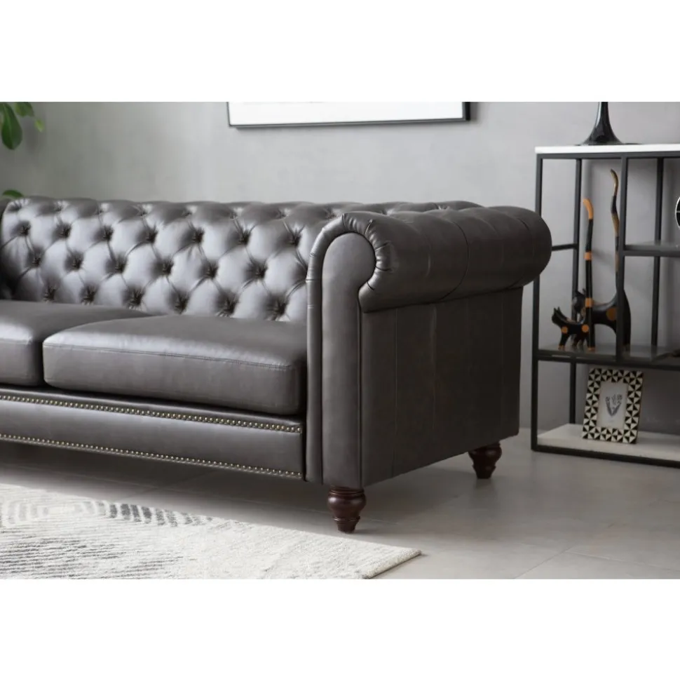 Soffa chesterfield 3-sits 219 cm svart konstläder