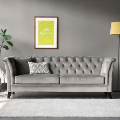 Soffa chesterfield 3-sits grå - Henry