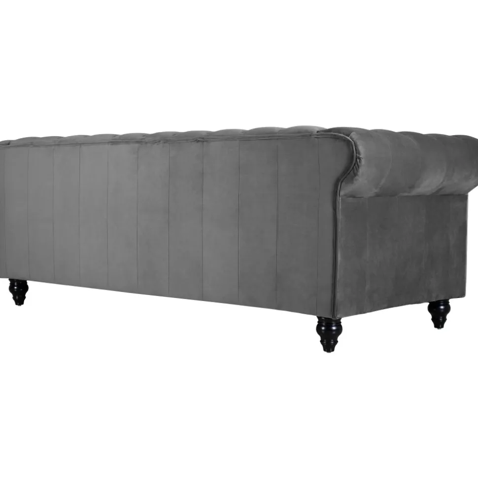 Soffa chesterfield 3-sits grå 219 cm lång + Fläckborttagare för möbler