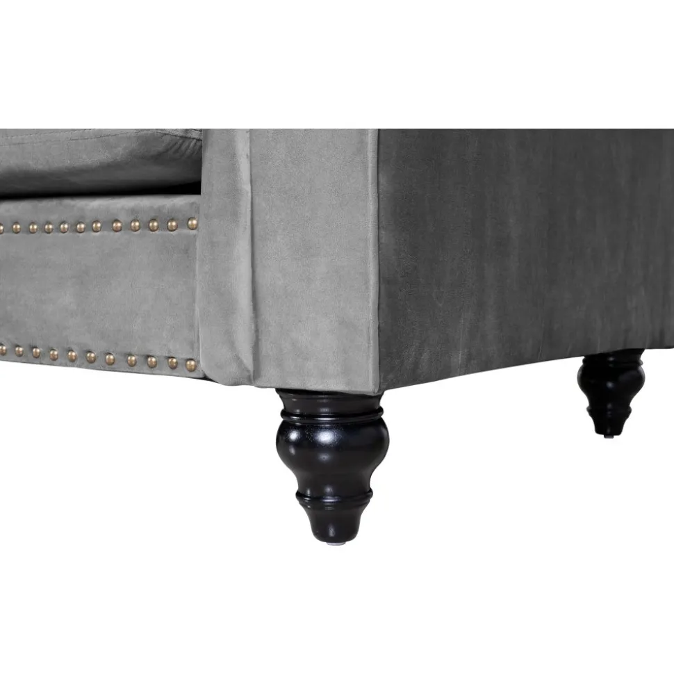 Soffa chesterfield 3-sits grå 219 cm lång