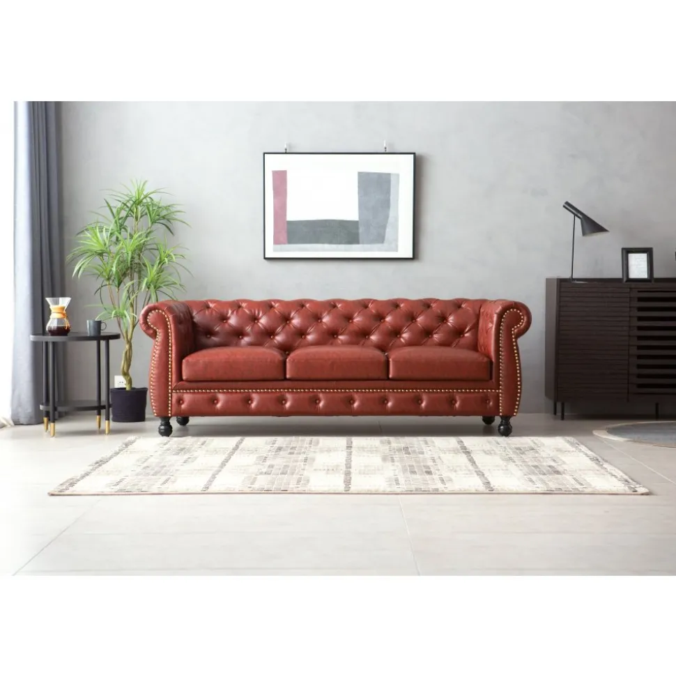 Soffa chesterfield 3-sits i brun PU - Charles
