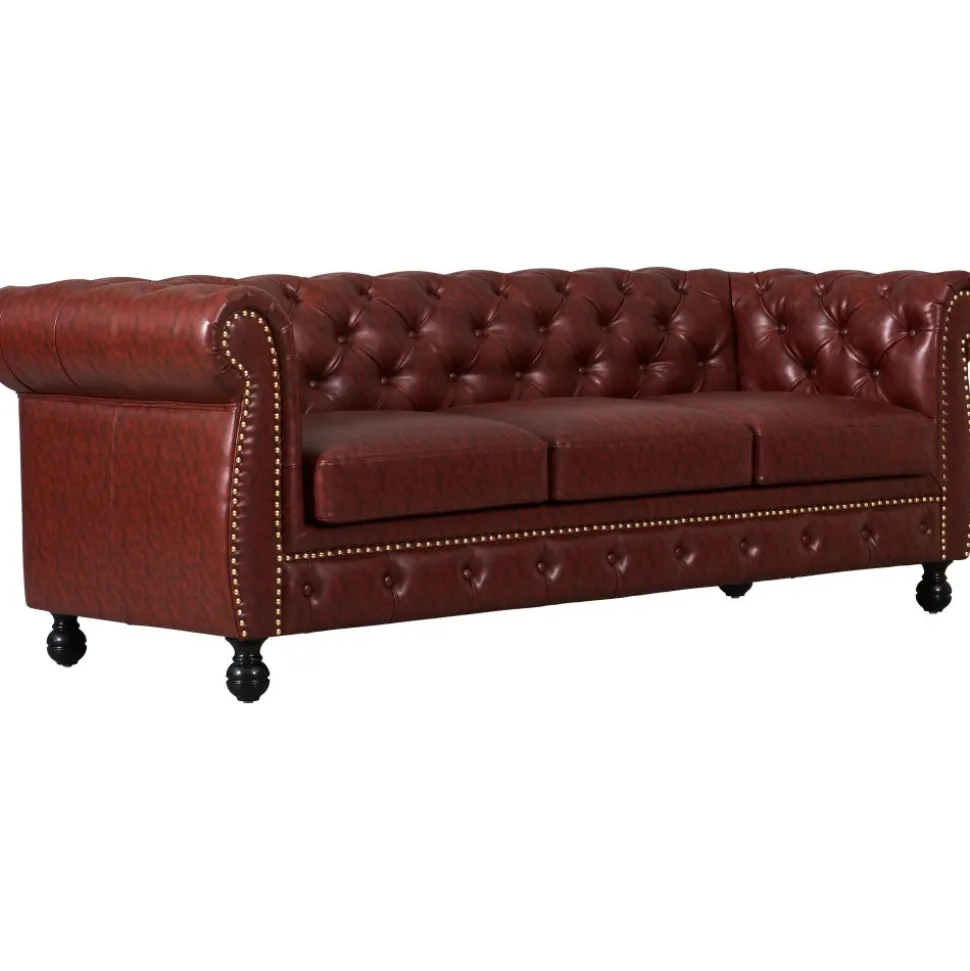 Soffa chesterfield 3-sits i brun PU - Charles