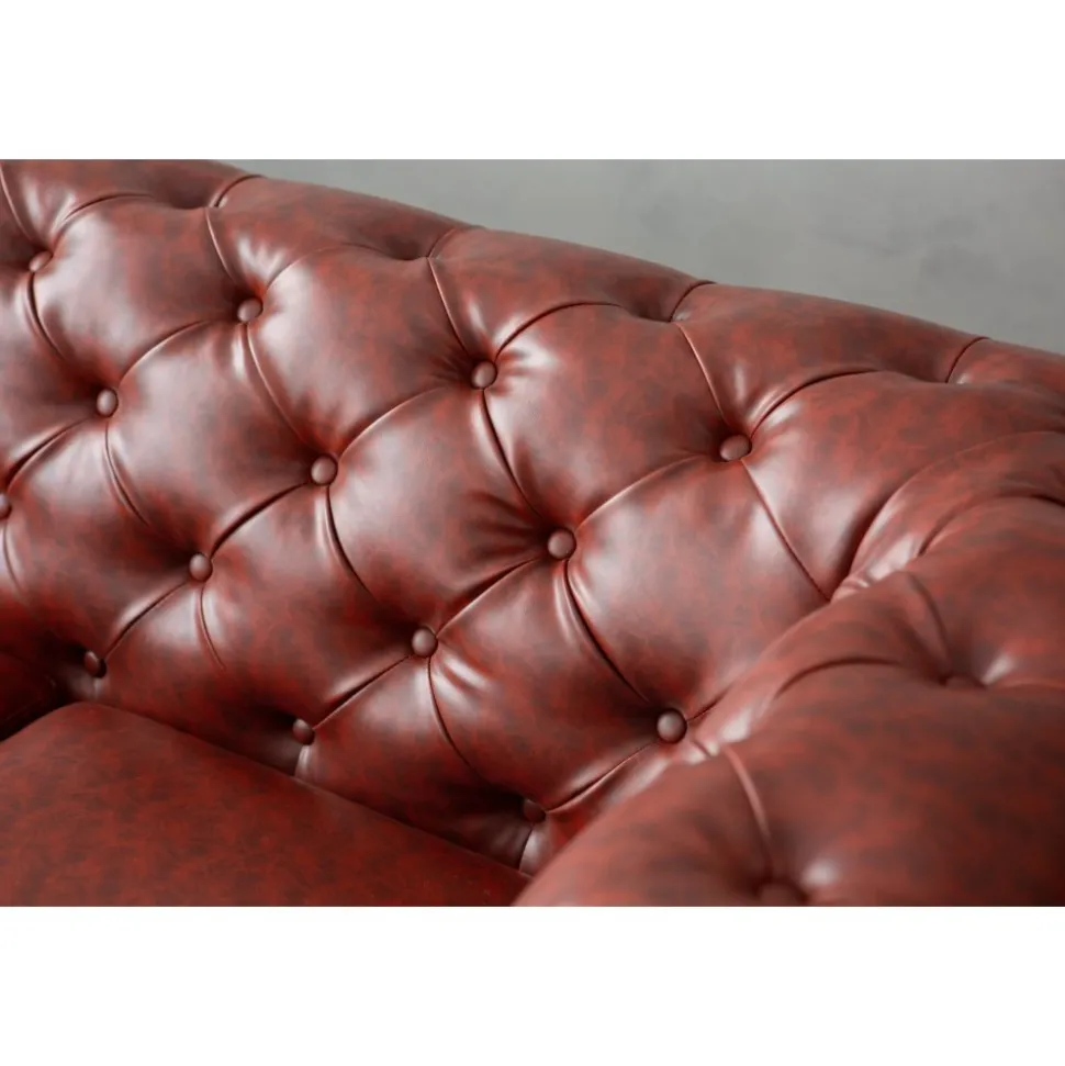 Soffa chesterfield 3-sits i brun PU - Charles